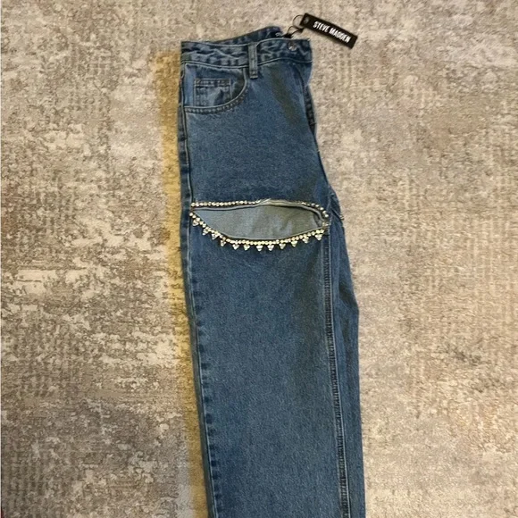 Steve Madden Taylor Jean - Blue Straight Leg Jeans with Beaded Detail - Picture 9 of 10